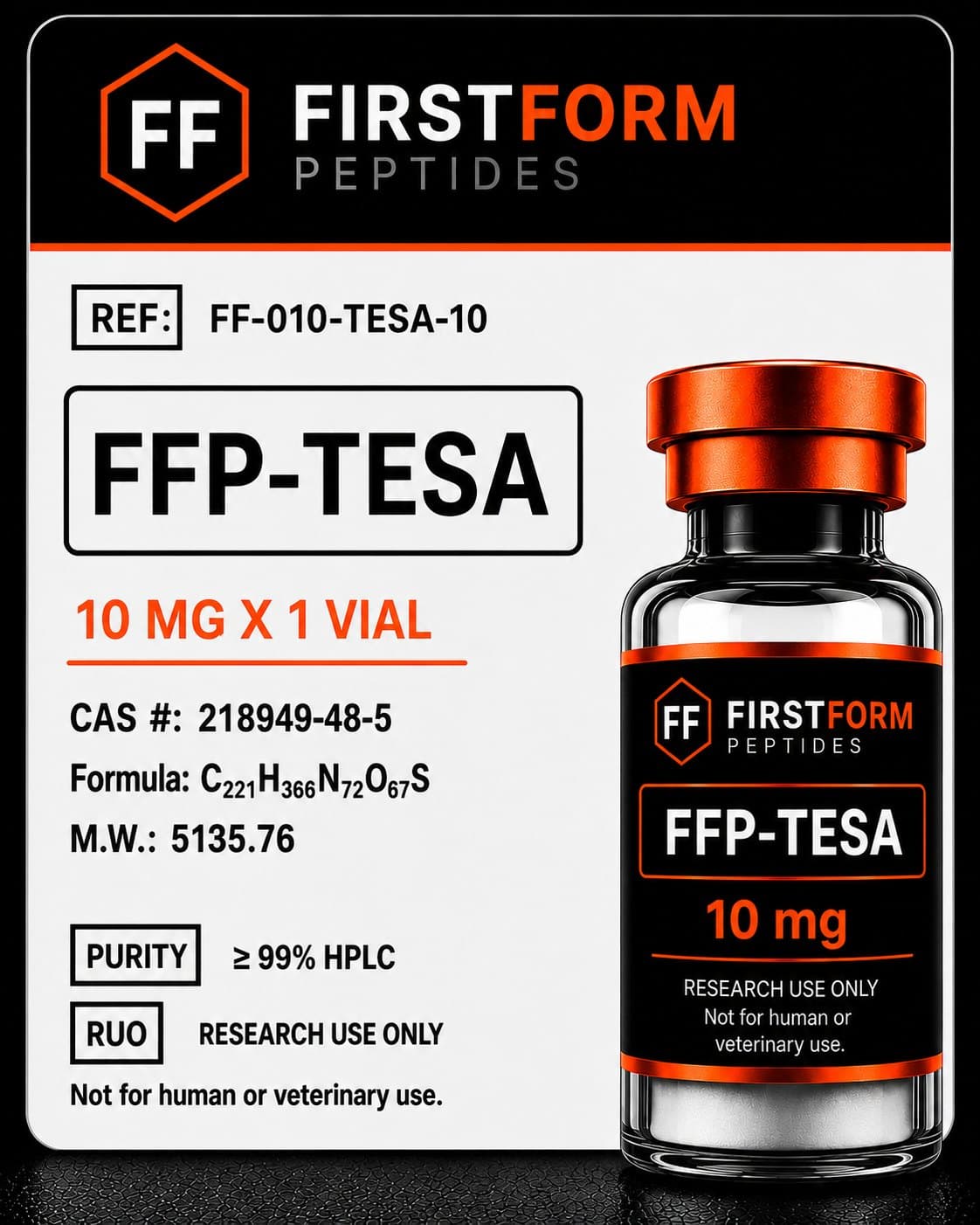 FirstForm Peptides FFP-TESA 10 mg research compound vial and label